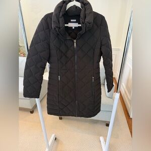 Calvin Klein Women's Black Puffer Coat with removable hood, size small